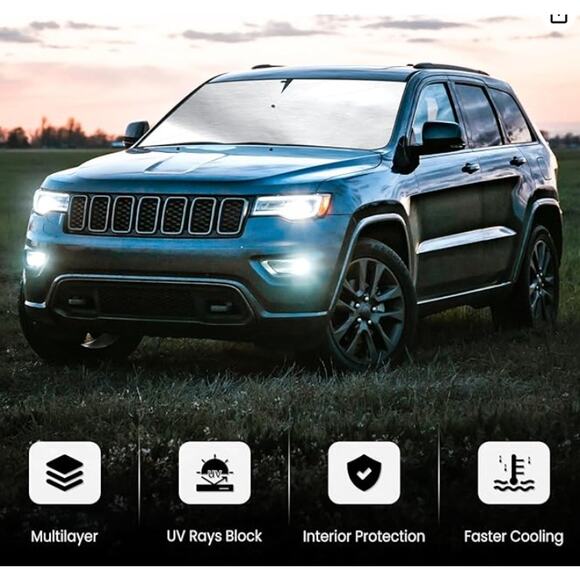 2 Pack Windshield Sun Shade - 99% UV Block, Foldable Spring 55.5×29 &  59 ×32.5 - Picture 6 of 6